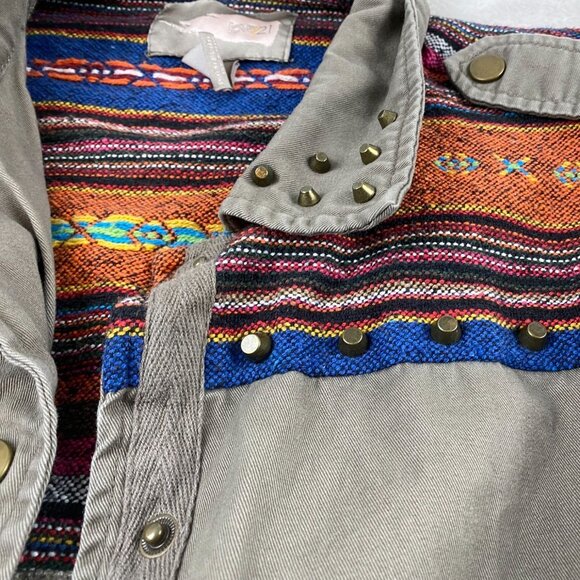 Love 21 Women's Military Field Jacket Small Tribal Embroidered Aztek Tie-Waist - Picture 6 of 16